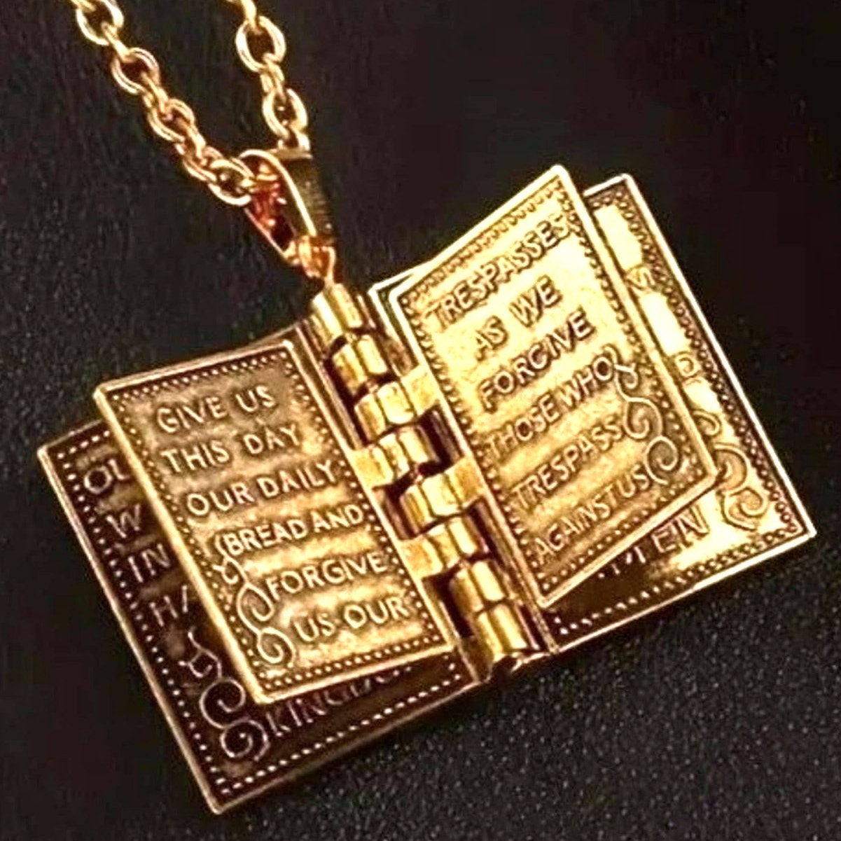 Gold Holy Bible Necklace Lords Prayer Christian Jesus Jewelry Christmas Birthday 15$